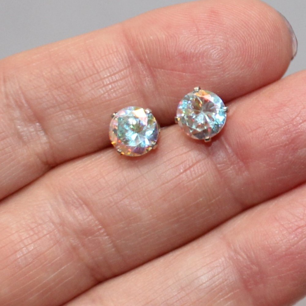 Round Opalescent/Irredescent CZ Stud Earrings
